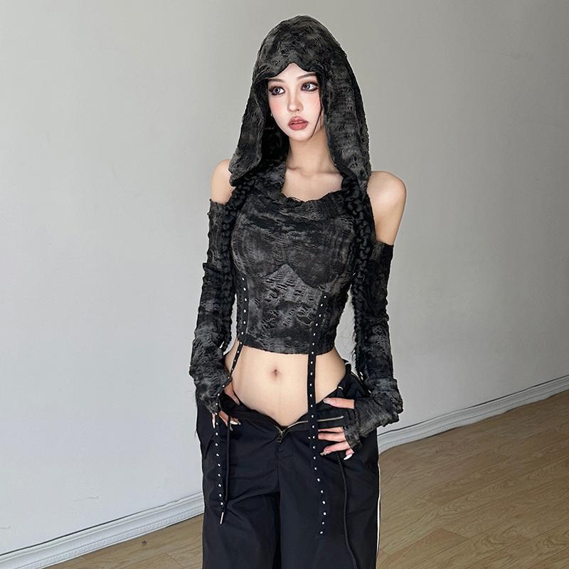 オフショルダーのパーカー、長袖Tシャツ、レディース、ブラック - Blouse Off Shoulder のレビューと価格