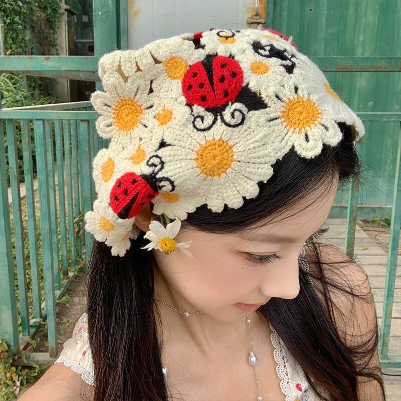 韓国の甘いかわいい手作りかぎ針編み中空三角形ヘッドバンドタオ - Headband Summer Knit のレビューと価格
