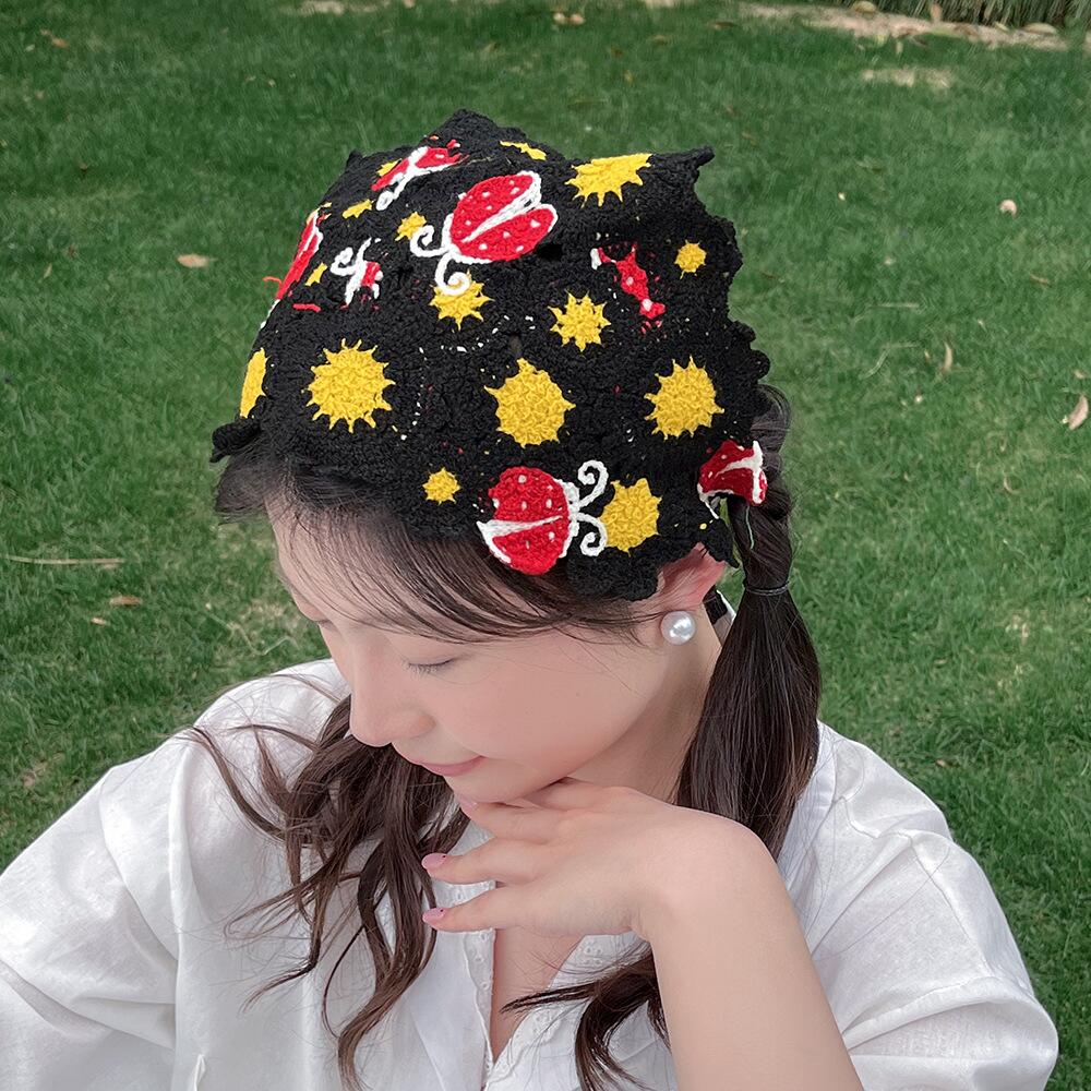 韓国の甘いかわいい手作りかぎ針編み中空三角形ヘッドバンドタオ - Headband Summer Knit のレビューと価格