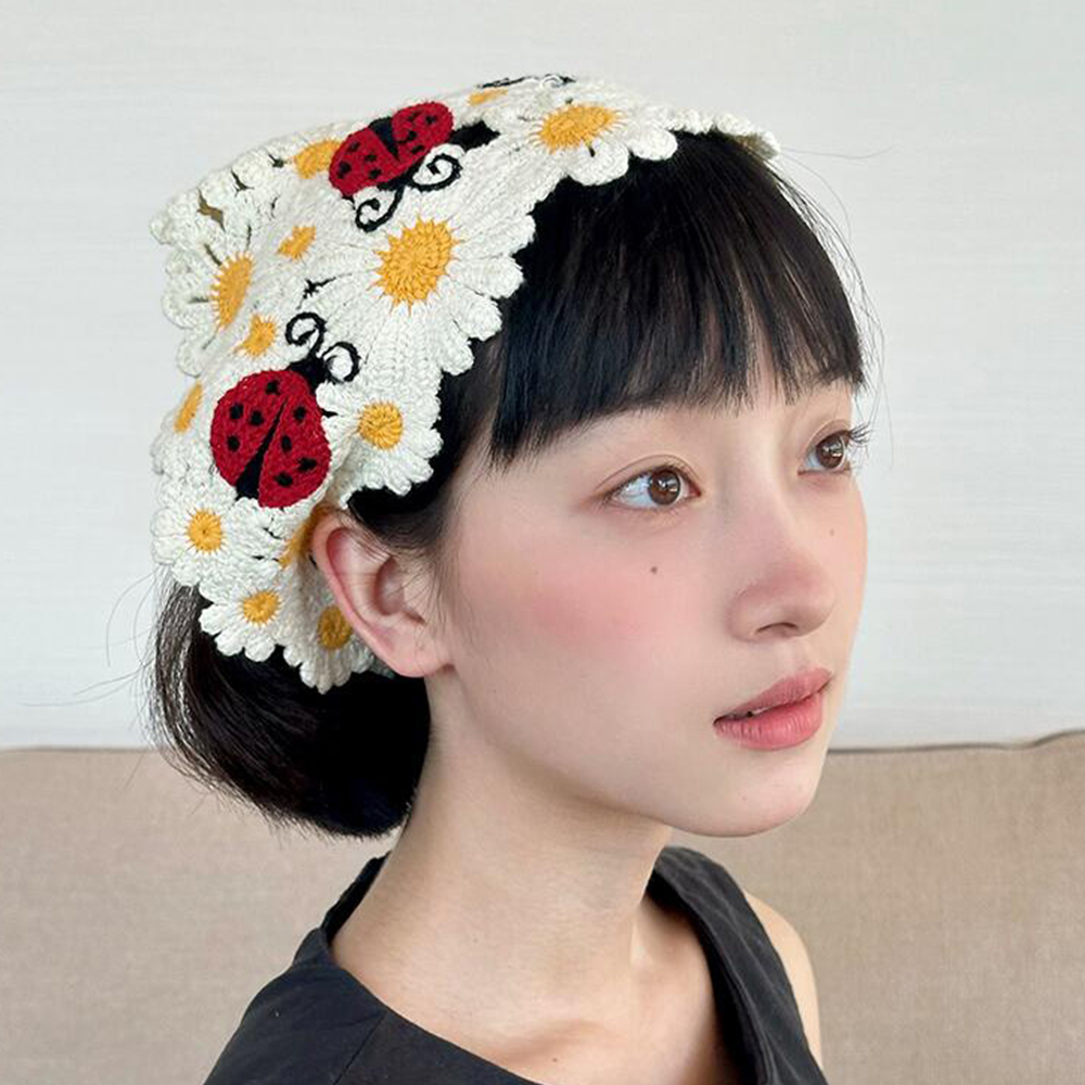 韓国の甘いかわいい手作りかぎ針編み中空三角形ヘッドバンドタオ - Headband Summer Knit のレビューと価格