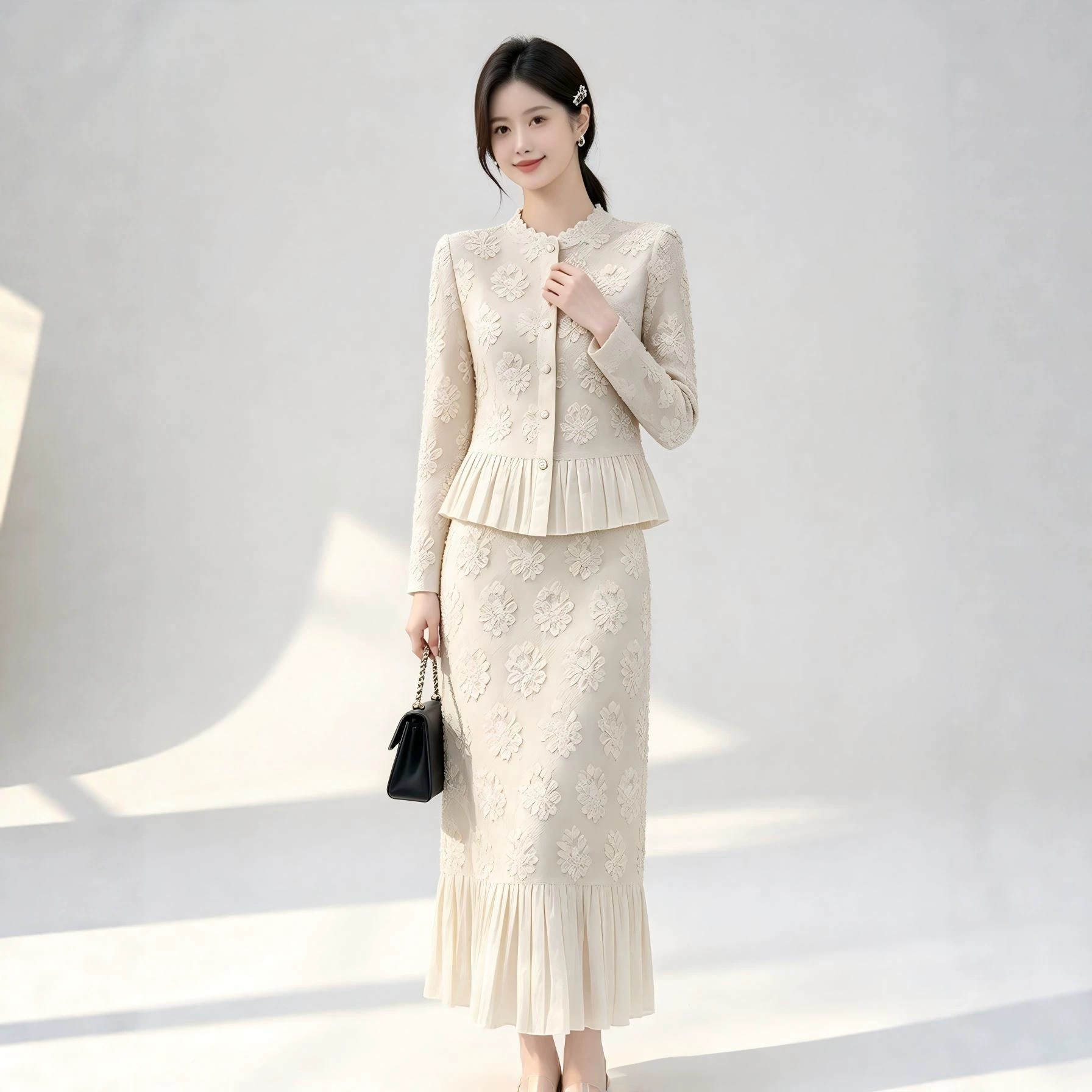 ミヤケ レディース 2点セット 花柄刺繍スカートセット 長袖 - Midi Skirt Floral のレビューと価格